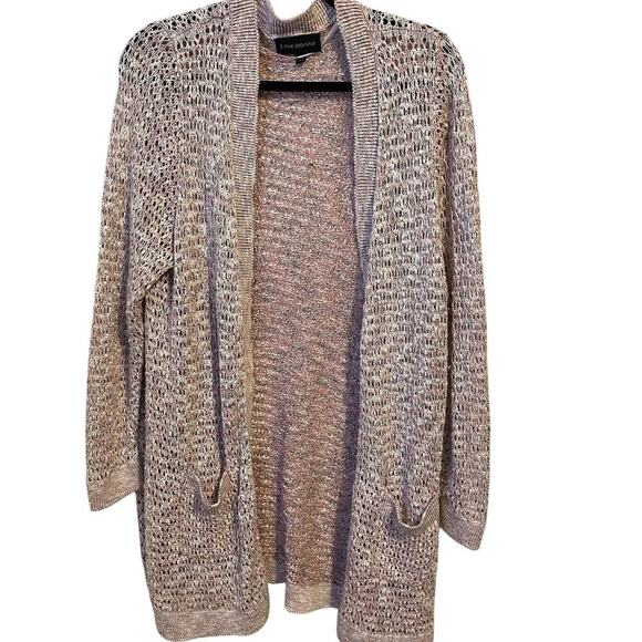 Lane Bryant Women 14/16 Open Front Knit Cardigan Red White Long Sleeve Mature - Picture 1 of 9